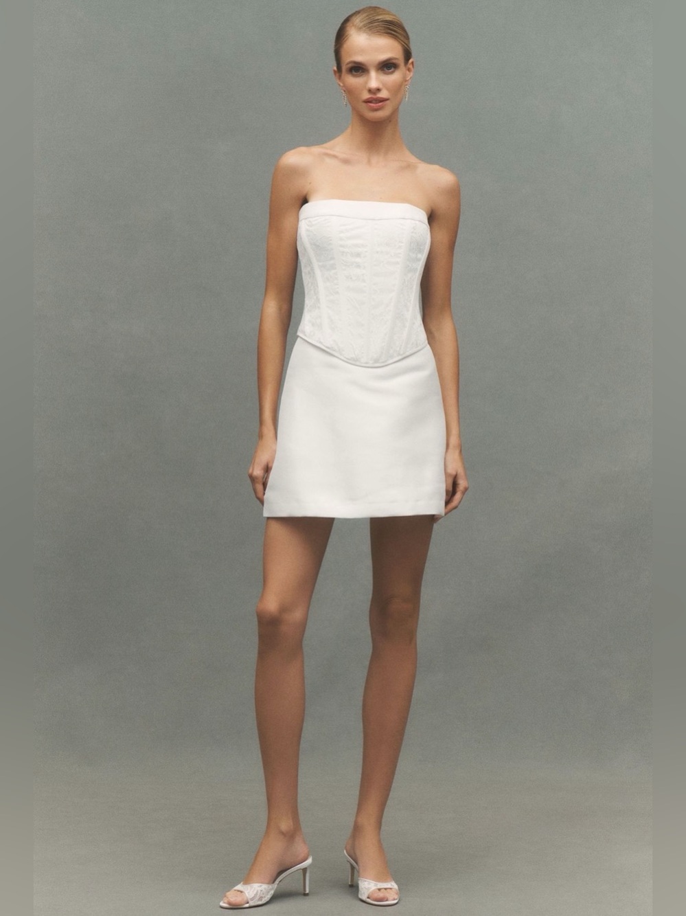 Anthropologie BHLDN Satin White Strapless Corset Mini Dress